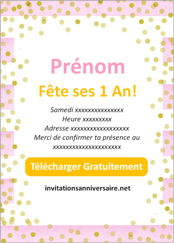 invitation anniversaire 1 an fille gratuit