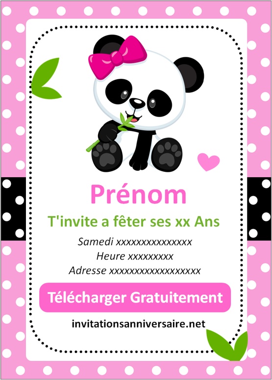 carte invitation anniversaire panda